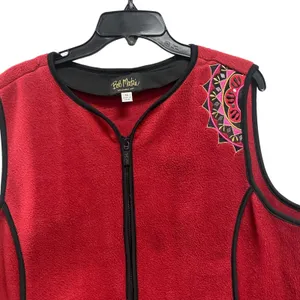Bob Mackie Red Vest Wearable Art Women's XL Embroidered Pocket Full zip Up Artsy thumbnail 3