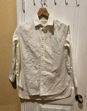 Madewell The Linen Blend Shirt Sz Medium White Button Up Classic Core Side Slit thumbnail 1