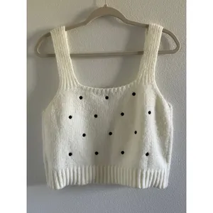 English Factory Polka Dot Knit Sweater Tank Cream with Black Sleeveless Large thumbnail 6