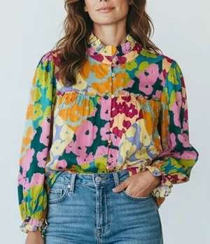 Crosby by Mollie Burch Cotton Floral Blouse Women's Sz. L thumbnail 1
