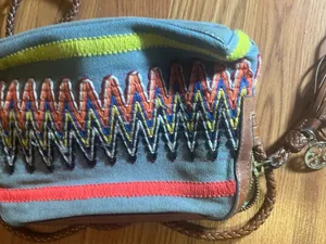 Tory Burch Gray Canvas Crossbody with Multicolor Zigzag Embroidery thumbnail 9