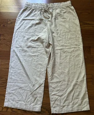 NWT Sonoma Women’s Tan Chinos High Rise Wide Legs Linen Blend Pull On Sz XL thumbnail 1