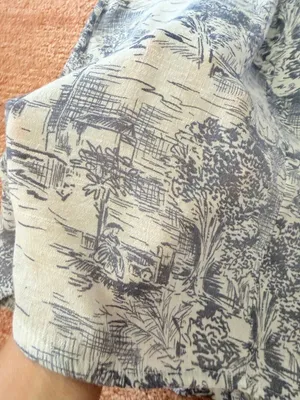 Made Gray & White Toile Print Dress Size S Off Shoulder Bell Sleeve thumbnail 6