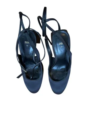 Zara Black Satin Platform Slingback Chunky Platform Heels Size 39 / 8.5 thumbnail 8