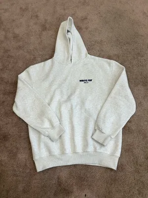 White Fox Offstage Hoodie in Mineral Grey M/L Navy Lettering thumbnail 6