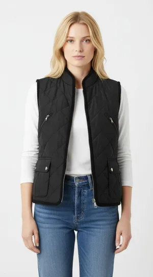 Ralph Lauren Black Quilted Zip Up Sleeveless Utility Vest M thumbnail 1