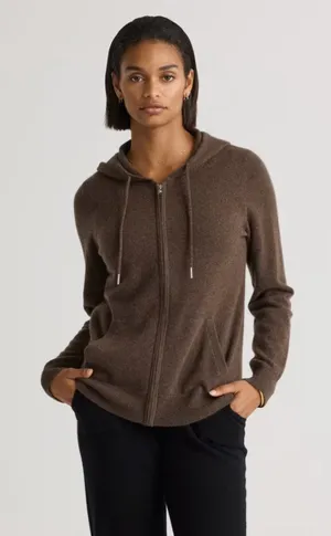 Qunice Mongolian Cashmere Full-Zip Hoodie in Brown Size Medium $119 thumbnail 1
