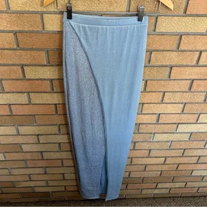NWT NAKED WARDROBE On The Glow Skirt In Blue Glitter Maxi Slit Size Small thumbnail 2