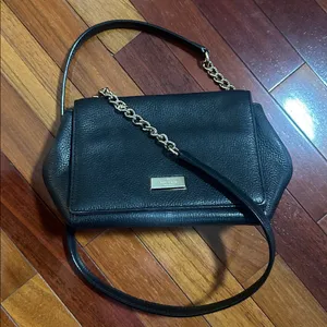 Kate Spade Black Leather Crossbody Bag Purse Chain Strap Minimalist Day Evening thumbnail 2