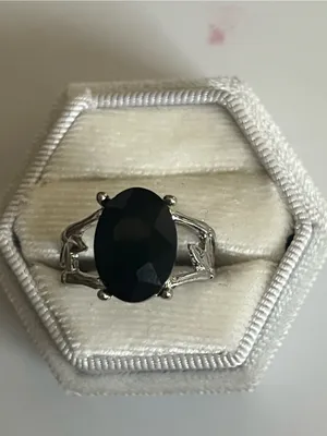 Sterling Silver Black Onyx Oval Statement Ring Size 6 thumbnail 2