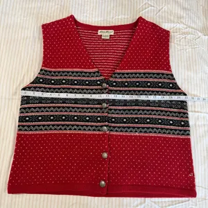 vintage 90s cottage Eddie Bauer Knit Sweater Vest Lambswool Nordic Fair Isle thumbnail 6
