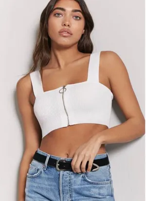 Forever21 White Zip Up Crop Top thumbnail 1