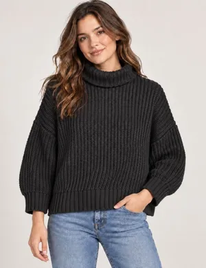 Aerie Turtleneck Sweater Women S Grey Shaker Stitch Ribbed Knit Oversized Chunky thumbnail 1