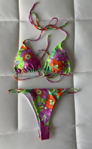 Colorful Tropical Floral String Bikini Set XS thumbnail 1