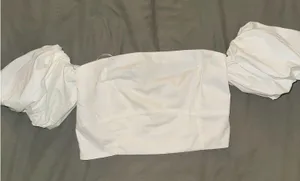 Abercrombie & Fitch Crop White Smocked Top thumbnail 1