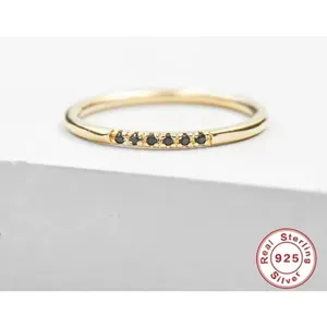 Boutique NEW Dainty‎ 14k Gold Plated S925 Ring Black Melee Stackable Minimalist Band Sz 8 thumbnail 9