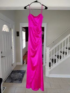 Emerald Sundae Hot Pink Satin Open Back Maxi Dress Sz Medium! thumbnail 11