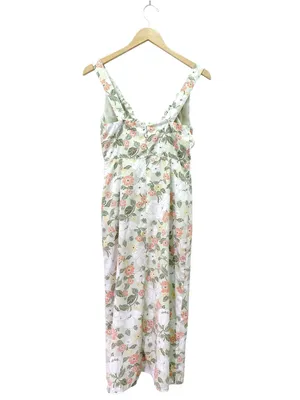 Abercrombie & Fitch Size XS Cinched Neck Slip Midi Dress Green Floral Satin Slit thumbnail 3