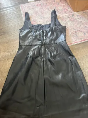 Abercrombie Classic Black Faux Leather Mini Dress - Sleek Square Neck thumbnail 8