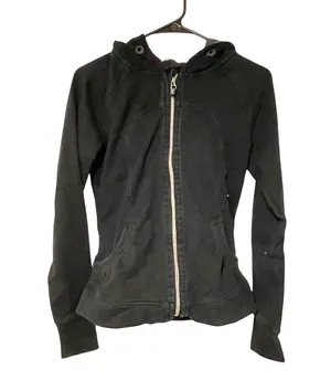Lululemon Hoodie Womens Size 6 Solid Black Full Zip Jacket Thick Pockets Ruffle thumbnail 1