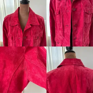 Y2K Vintage Suede Chore Jacket Deep Cherry Red Leather Coat Boho Western Utility thumbnail 5