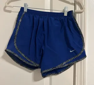 Nike Women's Athletic Shorts in Blue with Patterned Trim thumbnail 1
