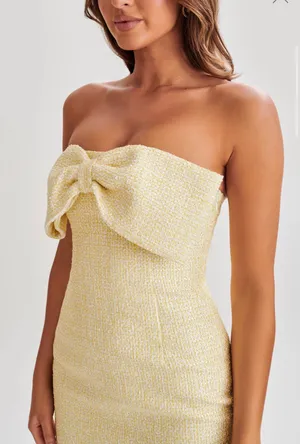 Meshki Yellow Bow Tweed Strapless Dress thumbnail 2