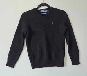 Polo Ralph Lauren 100% Lambswool Sweater Black Purple Pony Women Small *Flawed* thumbnail 1