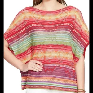 Ralph‎ Lauren multicolored striped poncho with horizontal stripes in red, orange thumbnail 1
