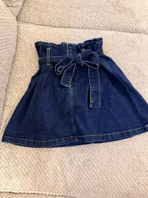 Altar'd State Blue Denim Paperbag Waist Tie Bow Mini Skirt thumbnail 2