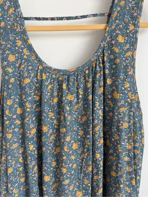 Natural Life oversized Blue Floral Cotton Swing Tank Top Boho size XS/S thumbnail 2