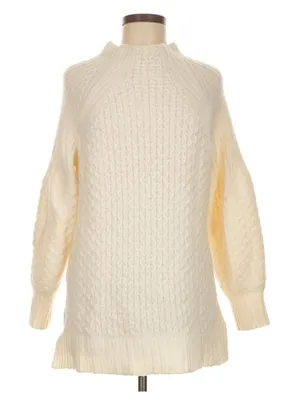 By Anthropologie Ivory Alpaca Blend Textured Mock Neck Sweater Size M thumbnail 1