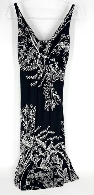 Soma Intimates Black White‎ Floral Maxi Dress Empire Waist V-Neck Size Small thumbnail 1