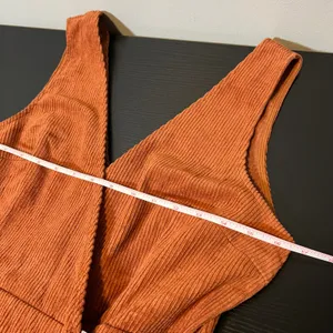 Lulus Rust Orange Corduroy Wrap Romper D-Ring Belt Pockets Medium NWT thumbnail 13