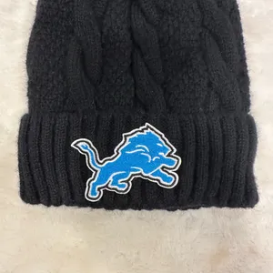 Detroit Lions football nfl Black Pom-Pom Beanie hat! thumbnail 2
