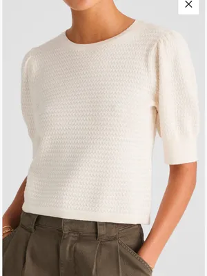 Madewell Small Puff Sleeve Merino‎ Wool & Silk Sweater Ivory Office Work Fall thumbnail 1