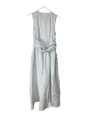 Commense Cotton Blend Striped Ruched Maxi Dress White XS NWT Pockets thumbnail 4