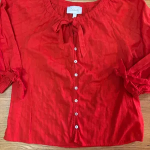 Cleobella Rylan Red Organic Cotton Coastal Preppy Tie Neck Button Up Blouse S thumbnail 4