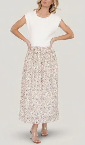 NWT Baltic Born Myra Sweater Midi Dress Sz Small Ivory Coral Floral Knit Pockets thumbnail 1