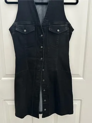 Free people wondering star Sleeveless Black Button-Front Denim Dress size 2 thumbnail 5