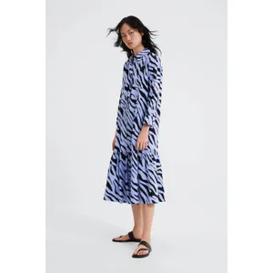 Zara Womens Dress Sz M‎ Powder Blue Black Zebra Animal Print Shirt Long thumbnail 2