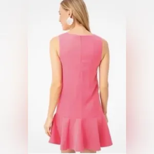 Tuckernuck Gina V-neck drop waist ruffle sleeveless shift dress midi pink M thumbnail 2