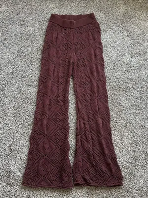 Free People Burgundy Textured Wide-Leg Knit Pants thumbnail 2