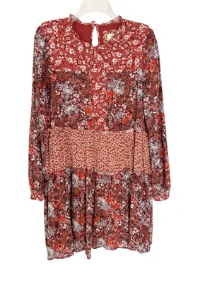 Anthropologie Maeve Esther Tiered Boho Tunic Mini Dress Red Floral Size S thumbnail 5