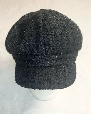 Vintage Y2K Textured Black Tweed Newsboy Cap Cabbie Hat thumbnail 1