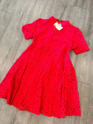 V-Neck Red Eyelet Tiered Mini Dress thumbnail 8