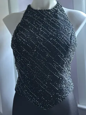 DESTINATION BY MON CHERI Beaded Halter Black Prom Gown Sz 8 thumbnail 5