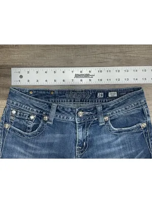 Miss Me Bootcut Blue Jean Size 28 Low Rise Sequin Bling Rose Back Pocket thumbnail 6