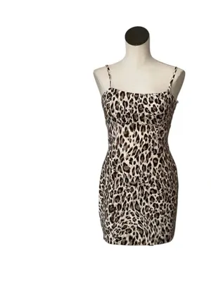NWT Avec Les Filles Leopard Print Bodycon Mini Dress Size 4 Spaghetti Straps thumbnail 2
