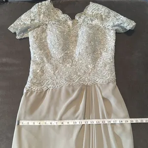 Women’s Full Length Gray Chiffon & Lace Appliqué Formal Dress Zip Back Size 10 thumbnail 11
